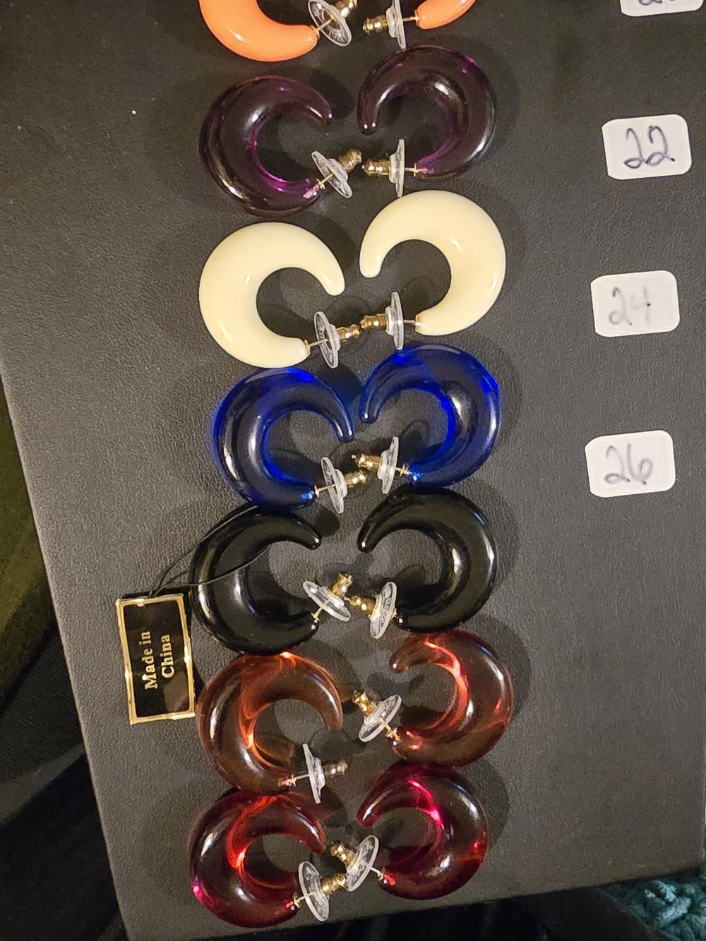 JOAN RIVERS Bold Crescent Hoop Earrings in Black, Navy, Ivory and More